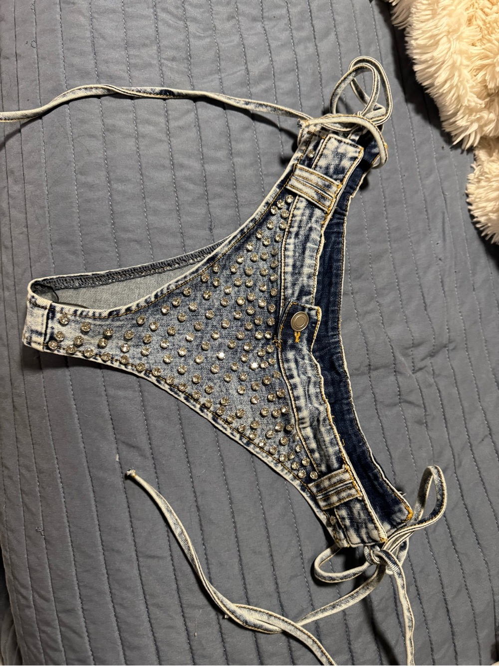 Fashion Nova Light Wash Studded Denim Bikini Bottom